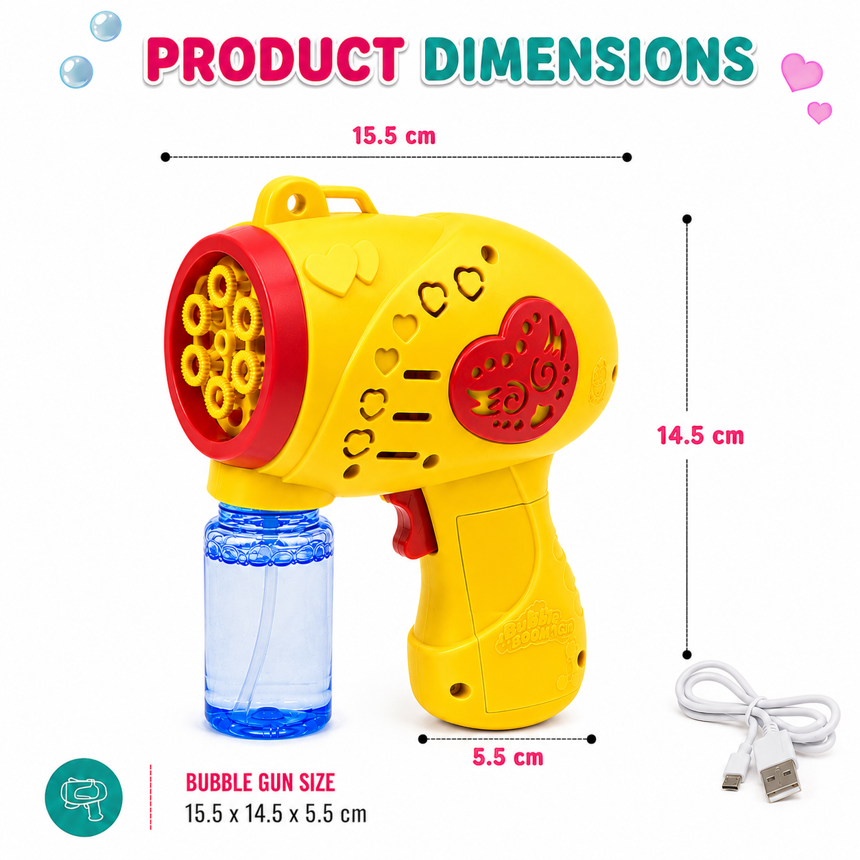 Braintastic Electric Bubble Gun for Kids | USB Rechargeable Automatic Bubble Maker with Bubble Solution & Charging Cable | Summer Outdoor Toy for Boys & Girls Age 3+
