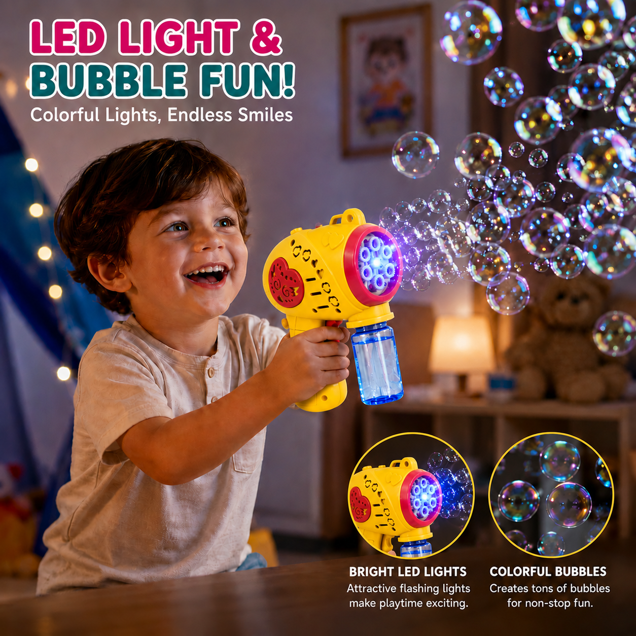 Braintastic Electric Bubble Gun for Kids | USB Rechargeable Automatic Bubble Maker with Bubble Solution & Charging Cable | Summer Outdoor Toy for Boys & Girls Age 3+