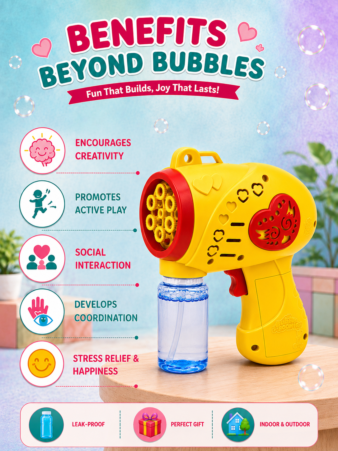 Braintastic Electric Bubble Gun for Kids | USB Rechargeable Automatic Bubble Maker with Bubble Solution & Charging Cable | Summer Outdoor Toy for Boys & Girls Age 3+