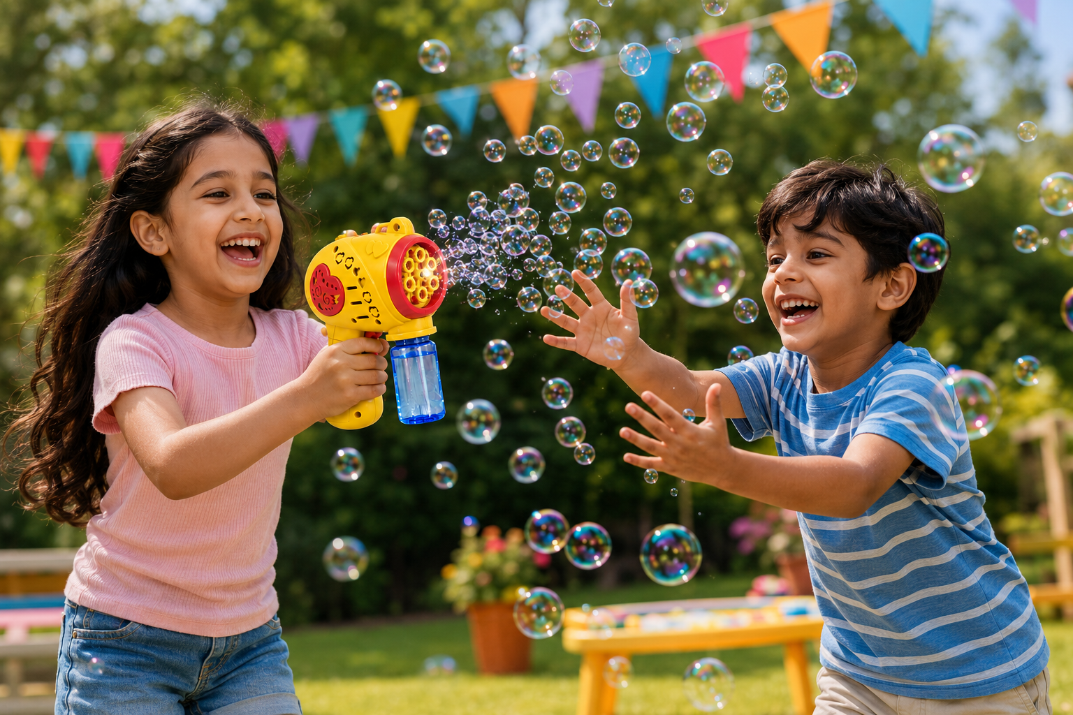 Braintastic Electric Bubble Gun for Kids | USB Rechargeable Automatic Bubble Maker with Bubble Solution & Charging Cable | Summer Outdoor Toy for Boys & Girls Age 3+