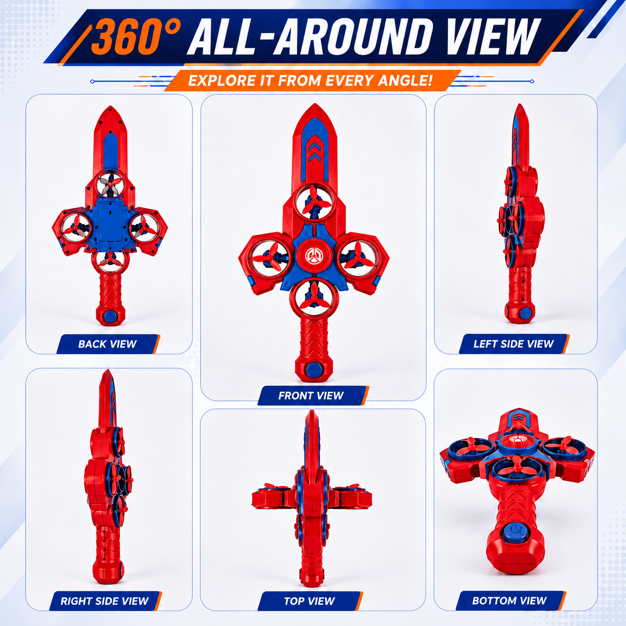 Braintastic 2-in-1 Inertia Spin Sword Toy for Kids 3+ Years | Friction Powered Spinning Propeller Sword | Roll, Spin & Battle Action Toy | Gift for Boys & Girls