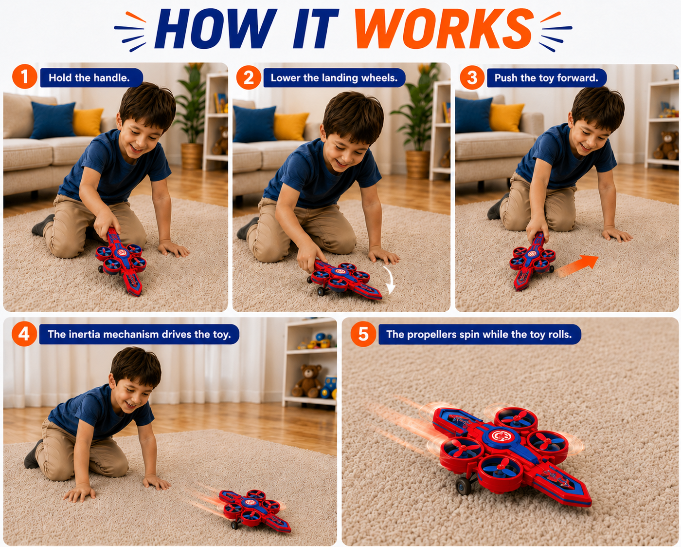 Braintastic 2-in-1 Inertia Spin Sword Toy for Kids 3+ Years | Friction Powered Spinning Propeller Sword | Roll, Spin & Battle Action Toy | Gift for Boys & Girls