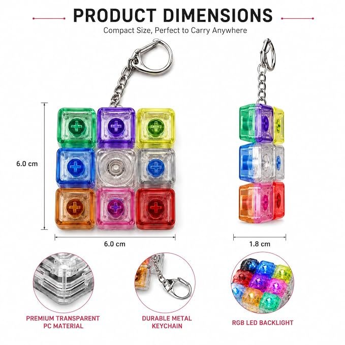 Braintastic Colorful Clicker Toy with LED Light & Keyboard Keychain | Portable Sensory Button Pad for Stress Relief, Focus & Relaxation (Square)