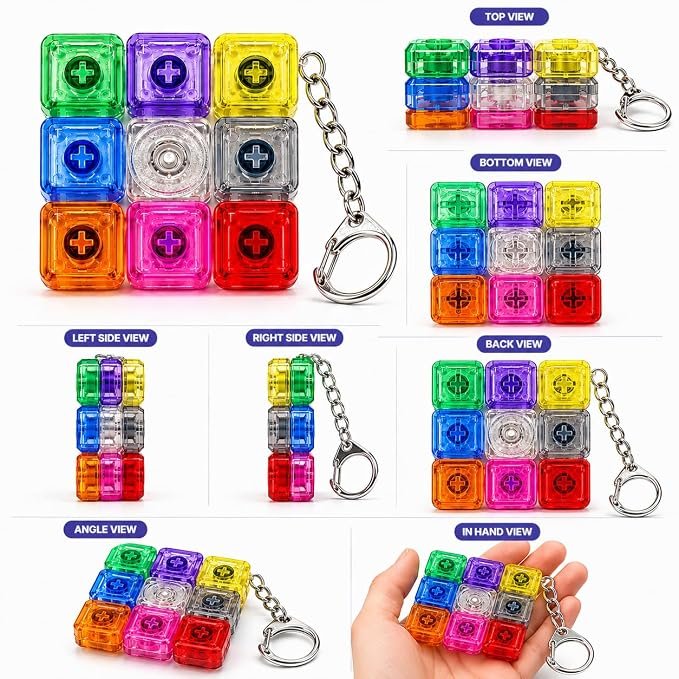 Braintastic Colorful Clicker Toy with LED Light & Keyboard Keychain | Portable Sensory Button Pad for Stress Relief, Focus & Relaxation (Square)