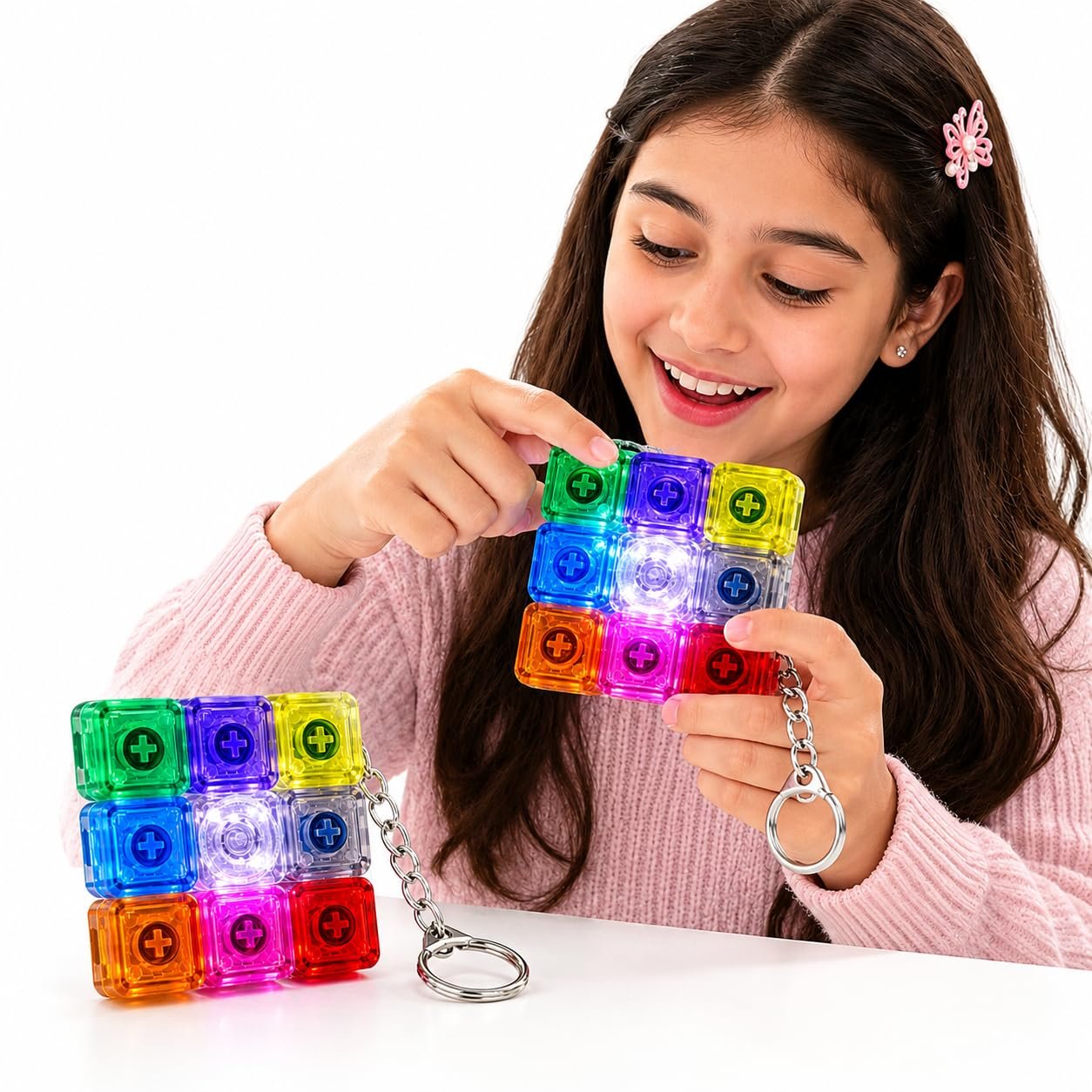 Braintastic Colorful Clicker Toy with LED Light & Keyboard Keychain | Portable Sensory Button Pad for Stress Relief, Focus & Relaxation (Square)