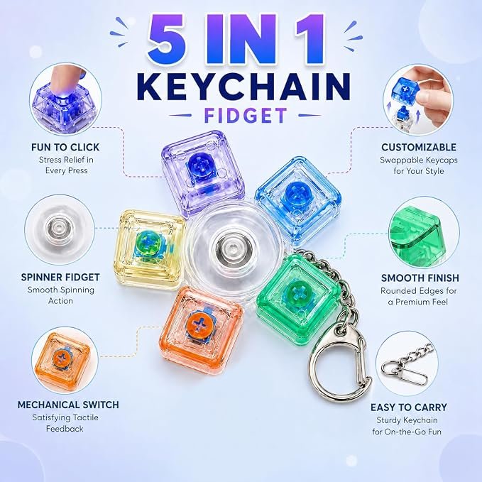 Braintastic Colorful Clicker Toy with LED Light & Keyboard Keychain | Portable Sensory Button Pad for Stress Relief, Focus & Relaxation (Star)
