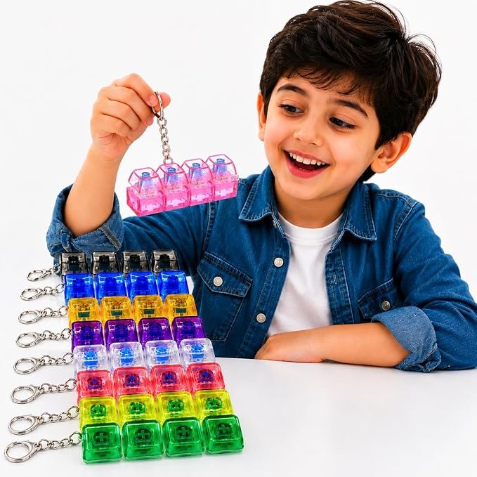 Braintastic Colorful Clicker Toy with LED Light & Keyboard Keychain | Portable Sensory Button Pad for Stress Relief, Focus & Relaxation (Rectangular)