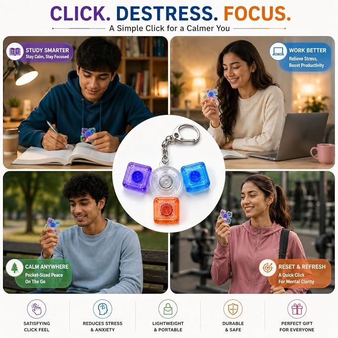Braintastic Colorful Clicker Toy with LED Light & Keyboard Keychain | Portable Sensory Button Pad for Stress Relief, Focus & Relaxation (Triangular)