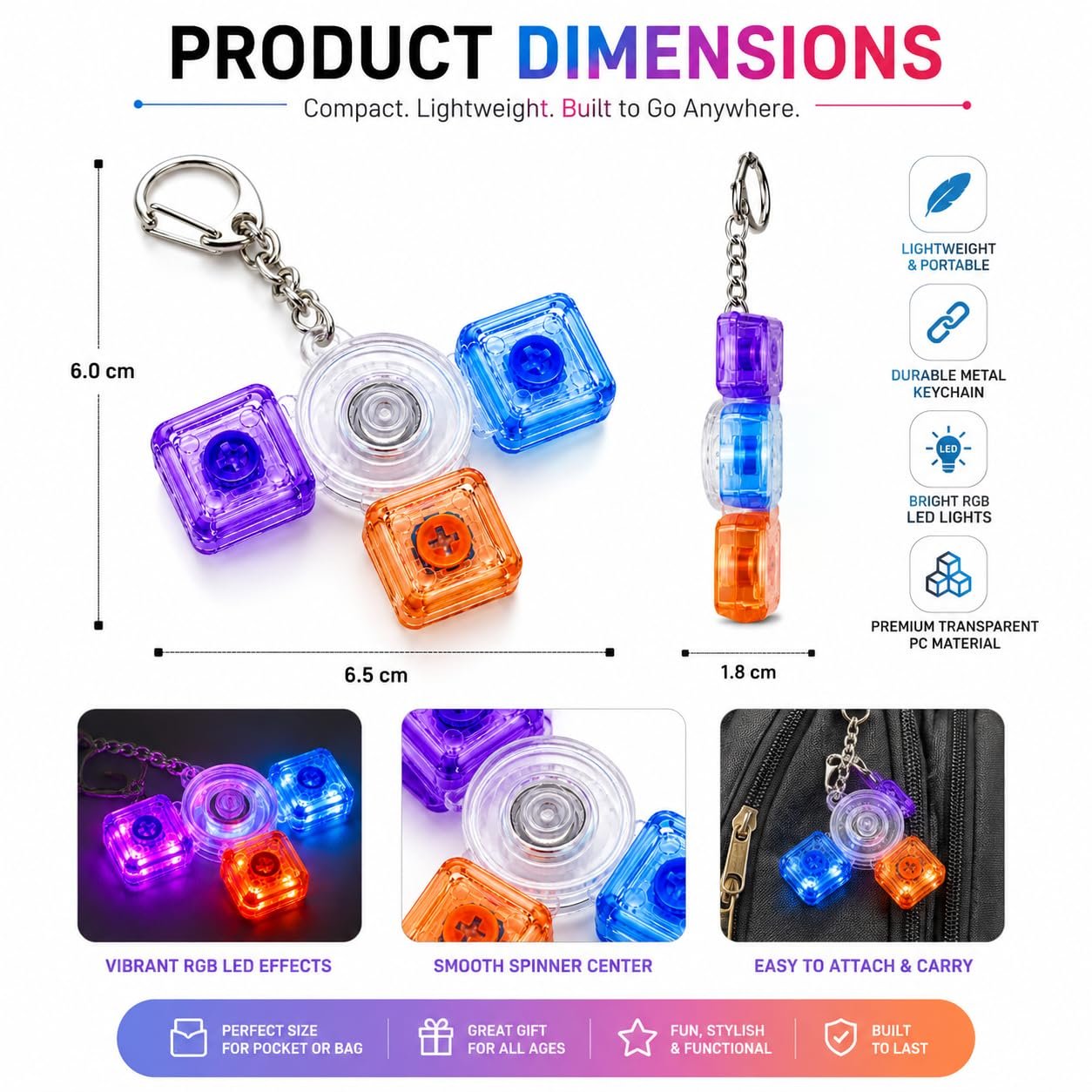Braintastic Colorful Clicker Toy with LED Light & Keyboard Keychain | Portable Sensory Button Pad for Stress Relief, Focus & Relaxation (Triangular)