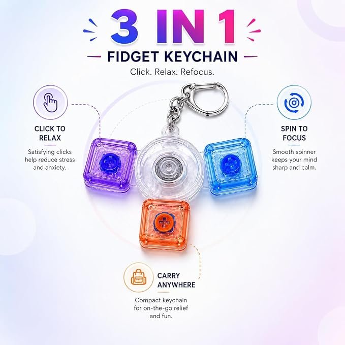 Braintastic Colorful Clicker Toy with LED Light & Keyboard Keychain | Portable Sensory Button Pad for Stress Relief, Focus & Relaxation (Triangular)