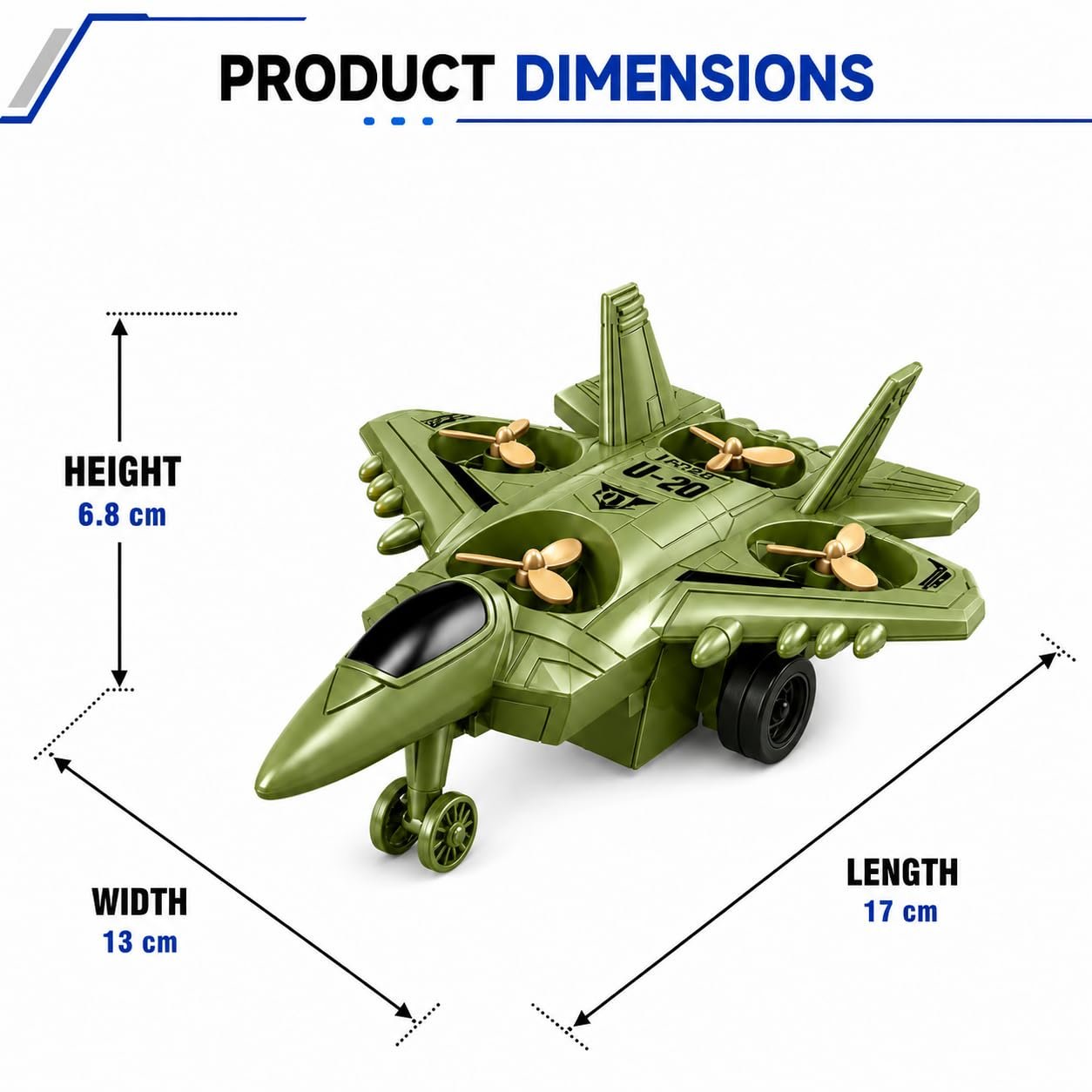 Braintastic 4-in-1 Fighter Jet Toy for Kids with Spinning Propellers, Friction Powered Aircraft, LED Lights & Sound, Military Airplane Toy with Landing Wheels, Gift for Boys & Girls Age 3+ Years
