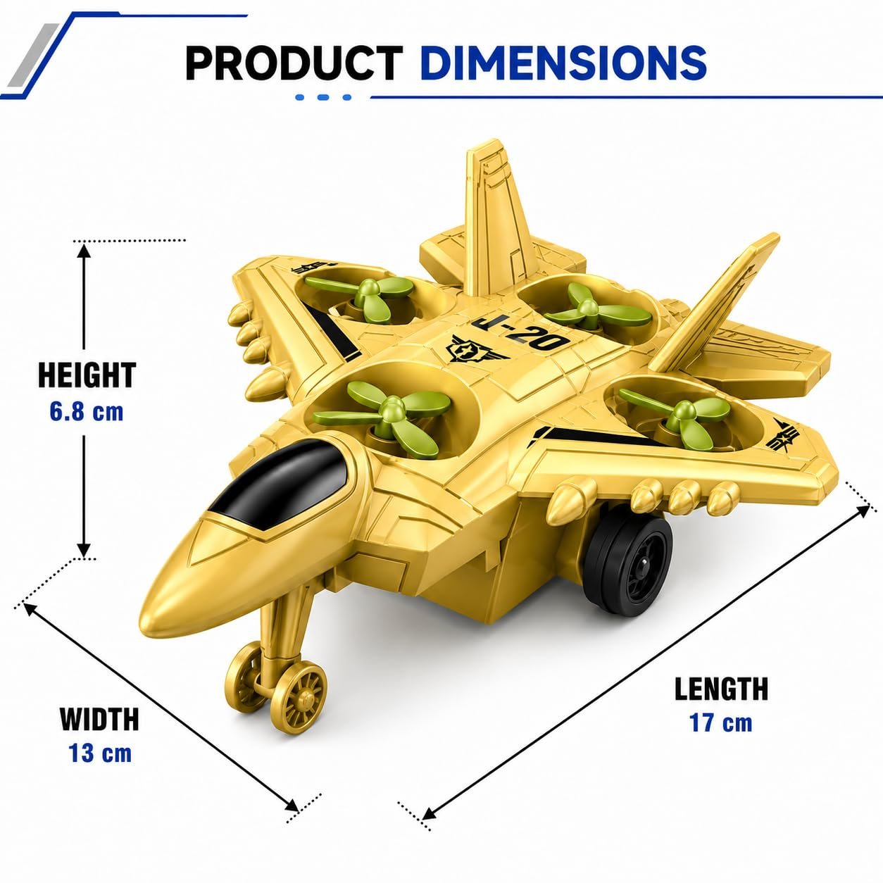Braintastic 4-in-1 Fighter Jet Toy for Kids with Spinning Propellers, Friction Powered Aircraft, LED Lights & Sound, Military Airplane Toy with Landing Wheels, Gift for Boys & Girls Age 3+ Years