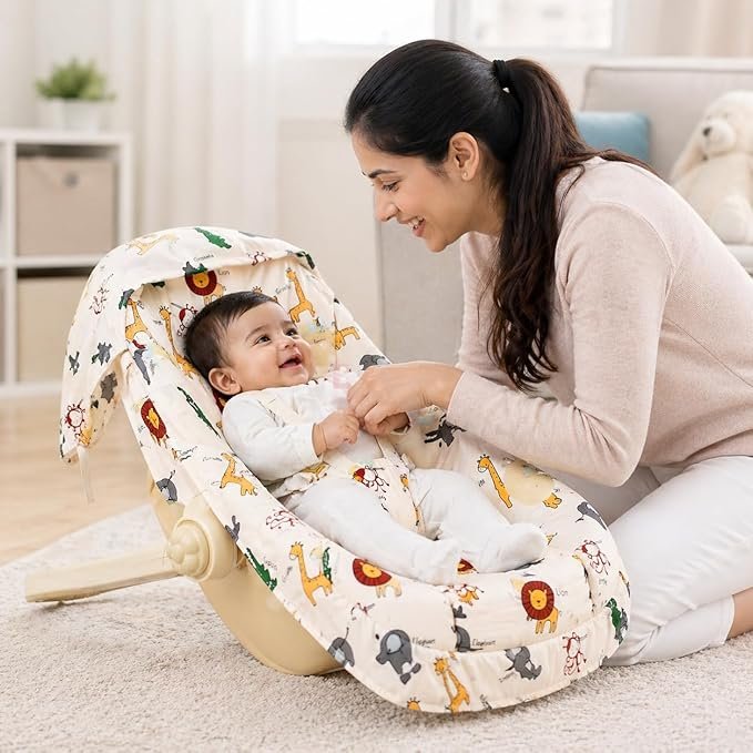 Braintastic Baby Rocker Chair for Newborn, Portable Infant Bouncer Seat with Soft Printed Cushion, Comfortable Baby Resting & Relaxing Chair for Boys & Girls