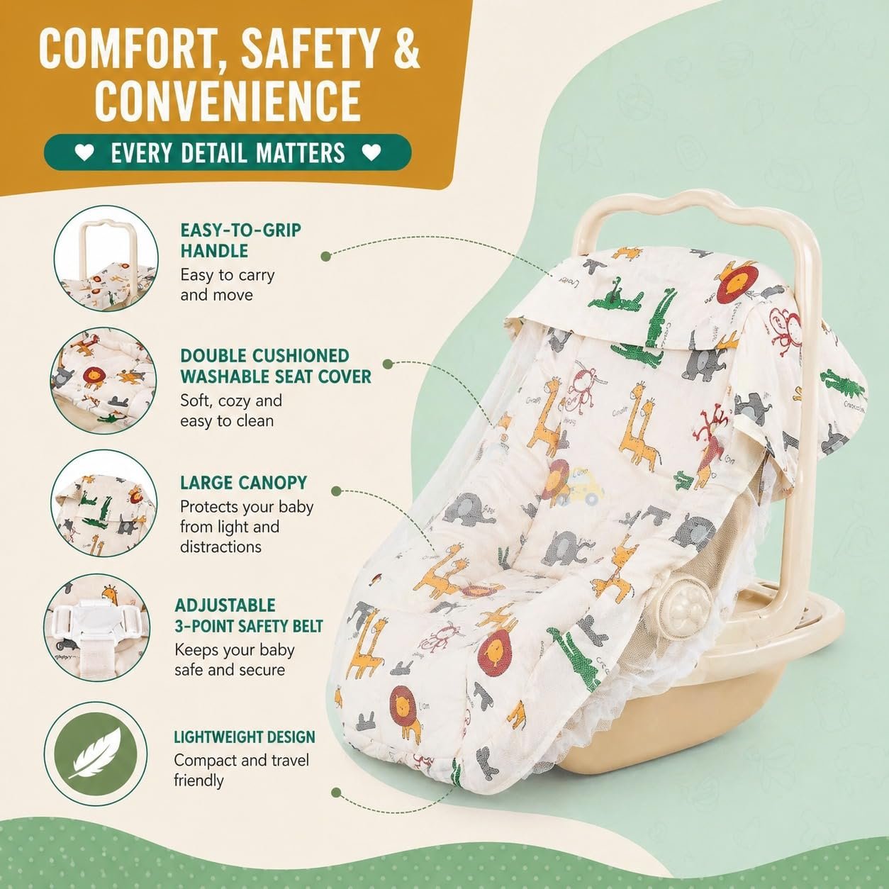 Braintastic Baby Rocker Chair for Newborn, Portable Infant Bouncer Seat with Soft Printed Cushion, Comfortable Baby Resting & Relaxing Chair for Boys & Girls