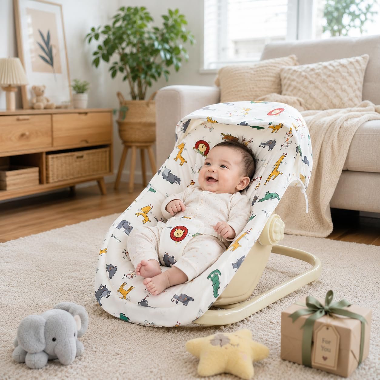 Braintastic Baby Rocker Chair for Newborn, Portable Infant Bouncer Seat with Soft Printed Cushion, Comfortable Baby Resting & Relaxing Chair for Boys & Girls