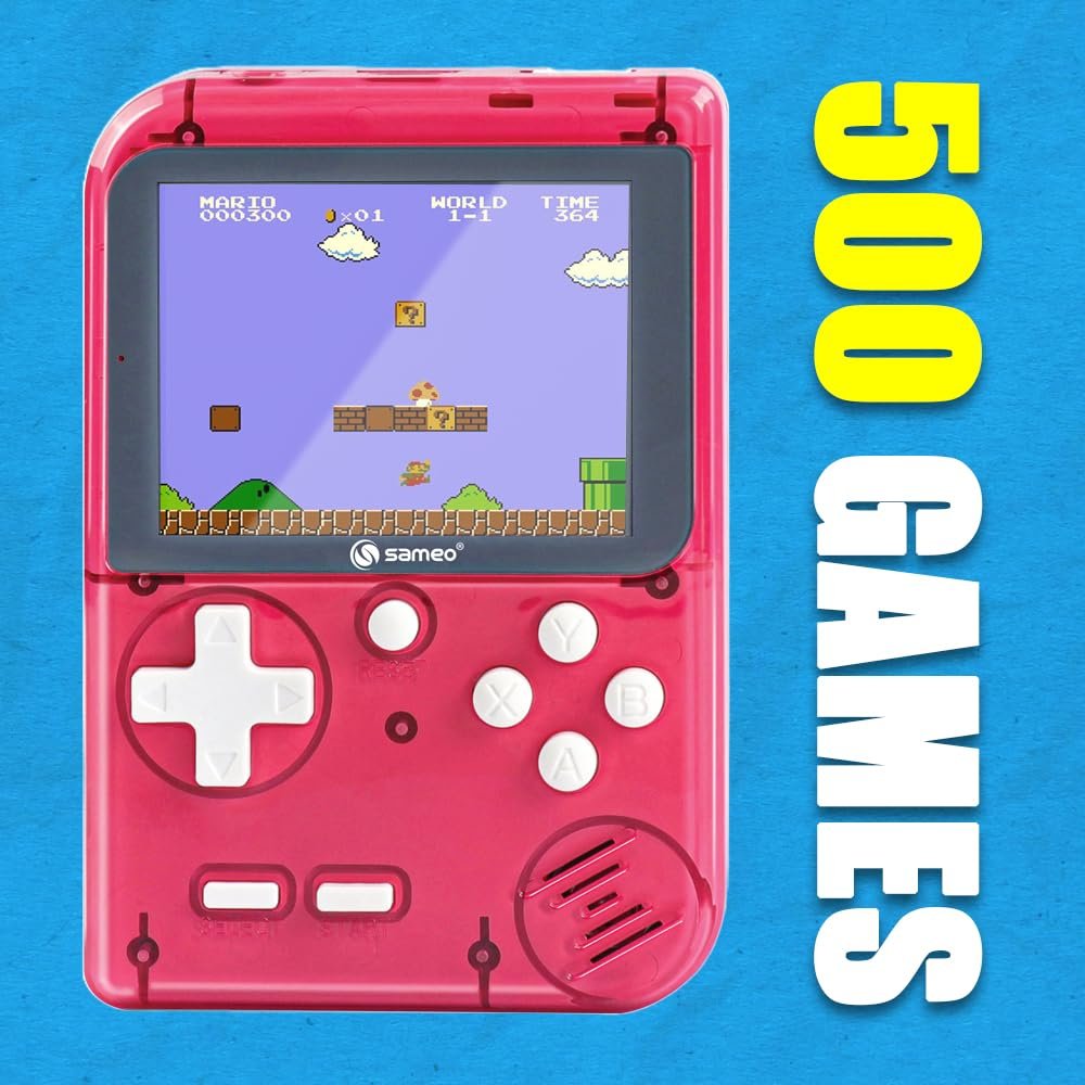 Sameo Handheld Video Game Console, Dreamboy Retro Mini Game with 500 Classic Retro Game TV Compatible for Kids, Rechargeable 8 Bit Classic (Ice Red)