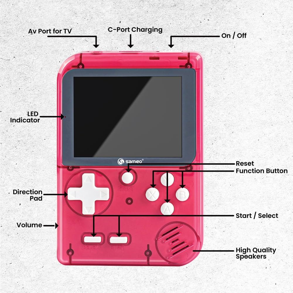 Sameo Handheld Video Game Console, Dreamboy Retro Mini Game with 500 Classic Retro Game TV Compatible for Kids, Rechargeable 8 Bit Classic (Ice Red)