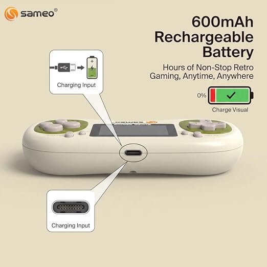 Sameo Super Genius Handheld Gaming Console | 500+ Built-in Classic Retro 8-Bit Games | 2.4" LCD Color Display | 600mAh Rechargeable Battery | Portable Gaming Device for Kids & Adults - Matcha Cream