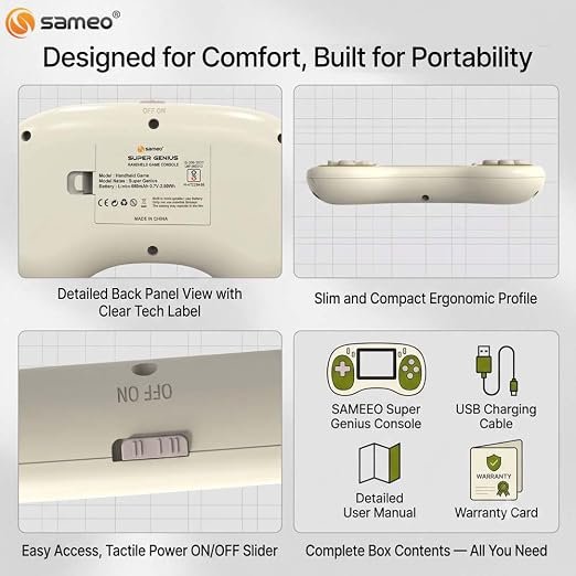 Sameo Super Genius Handheld Gaming Console | 500+ Built-in Classic Retro 8-Bit Games | 2.4" LCD Color Display | 600mAh Rechargeable Battery | Portable Gaming Device for Kids & Adults - Matcha Cream
