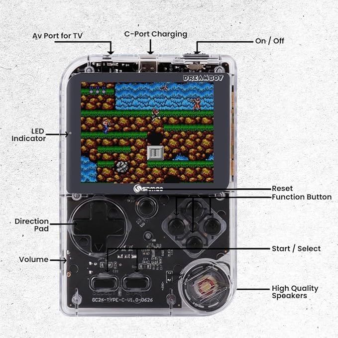 Sameo Handheld Video Game Console, Dreamboy Retro Mini Game with 500 Classic Retro Game TV Compatible for Kids, Rechargeable 8 Bit Classic (Ice Crystal)