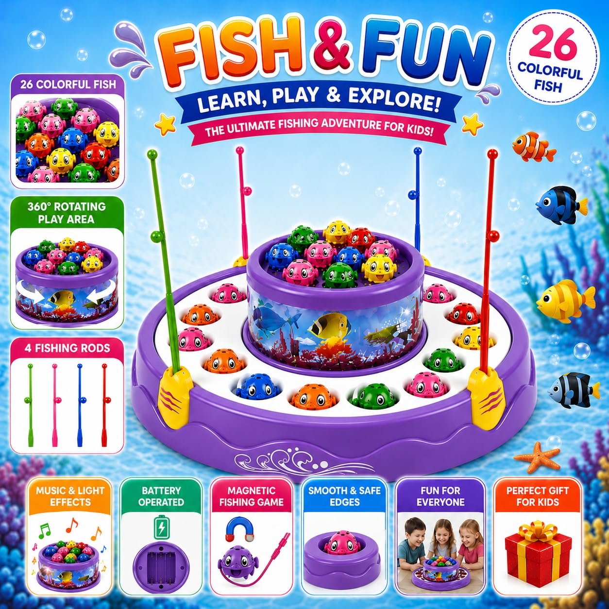Braintastic 360° Rotating Fishing Game Toy for Kids 3+ Years
