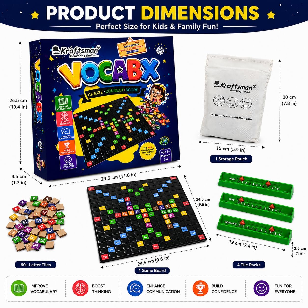 Braintastic VocabX Word Board Game for Kids 8+ | Educational Word Building & Vocabulary Game | Crossword Style Family Game for 2–4 Players
