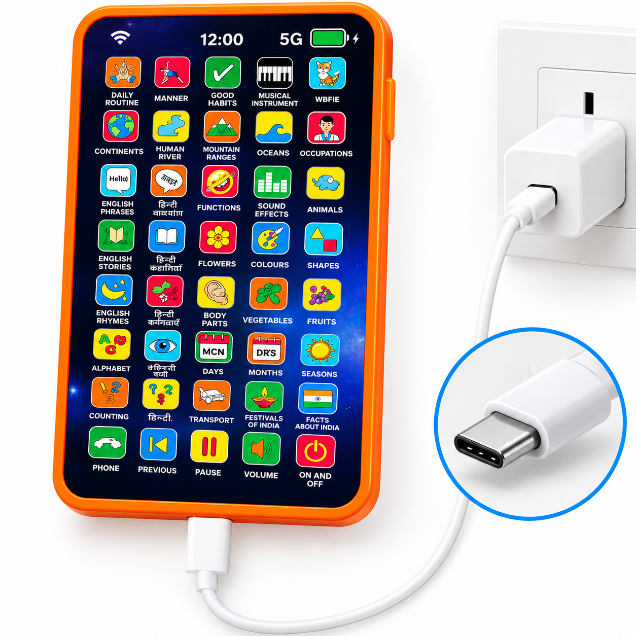 Edu Phone 45 Buttons Interactive Educational Learning Toy for Kids | Hindi & English | USB Type-C Rechargeable | Age 2+ Years